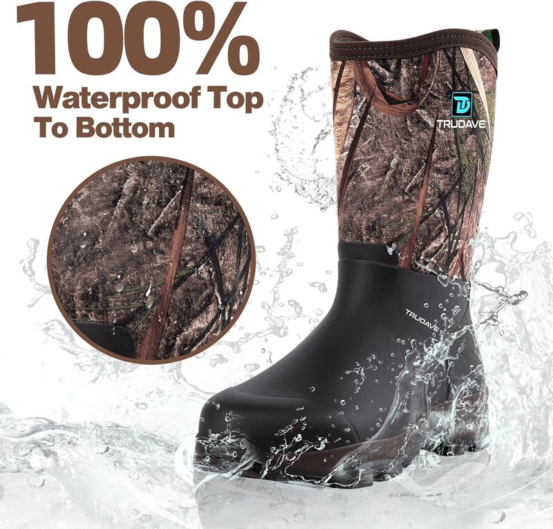 Trudave Store Men's Rubber Boots with Steel Shank, Waterproof Mid Calf Mens Rain Boots, Insulated Mud Work Boots for Garden (Reed Grass) - Image 2